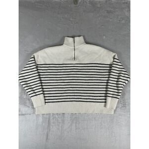 Mango MNG Women's Quarter Zip Striped Sweater Blue Cream Turtleneck Size XS